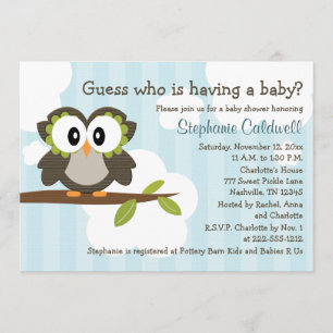 Owl Baby Shower-uitnodigingen nodigt blauw uit Kaart