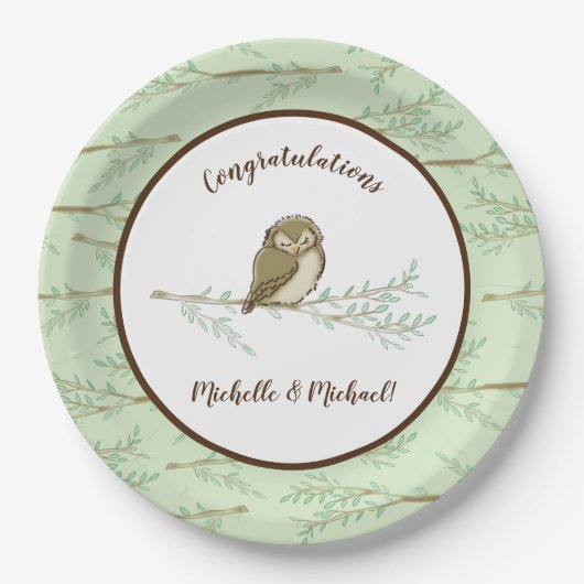 Owl Baby shower Woodland Papieren Bordje (Voorkant)