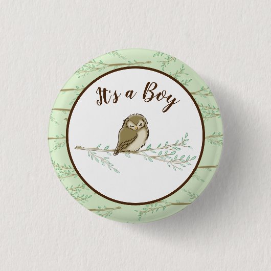Owl Baby shower Woodland Ronde Button 3,2 Cm (Voorkant)