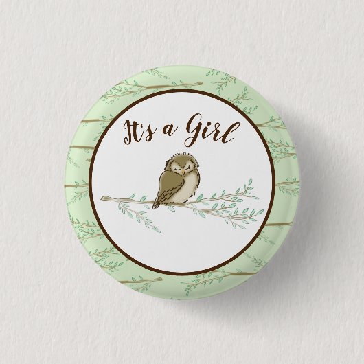 Owl Baby shower Woodland Ronde Button 3,2 Cm (Voorkant)