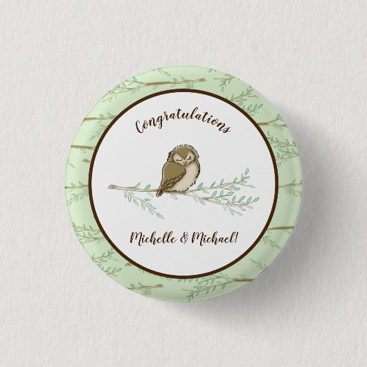 Owl Baby shower Woodland Ronde Button 3,2 Cm (Voorkant)