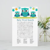 Owl Baby shower Word Search Game (Staand voorkant)