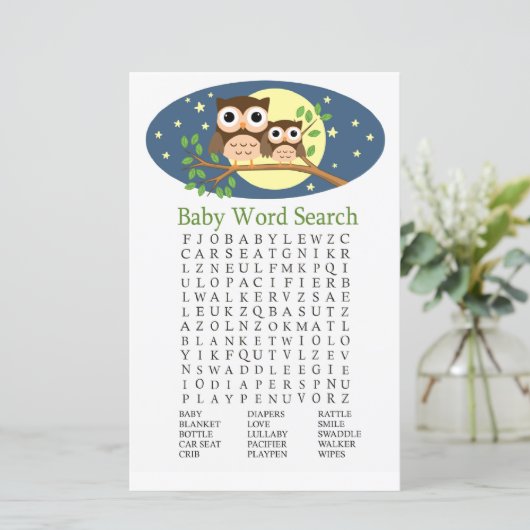Owl Baby shower Word Search Game (Staand voorkant)