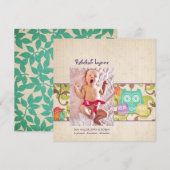 Owl Baby Turquoise Birth Announements Aankondiging (Voorkant / Achterkant)