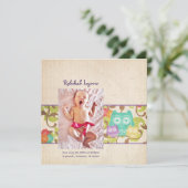 Owl Baby Turquoise Birth Announements Aankondiging (Staand voorkant)
