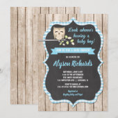 Owl babydouchejongen, babyblauw kaart (Voorkant / Achterkant)