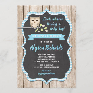 Owl babydouchejongen, babyblauw kaart