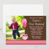 Owl Balloons Bruin Roze Foto Birthday Kaart (Voorkant / Achterkant)