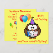 Owl Balloons Cake Kids Birthday Party Custom Year Kaart (Voorkant / Achterkant)