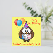 Owl Balloons Cake Kids Birthday Party Custom Year Kaart (Staand voorkant)