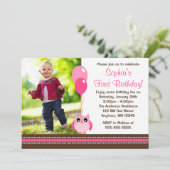 Owl Balloons Roze bruine foto Birthday Kaart (Staand voorkant)