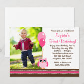 Owl Balloons Roze bruine foto Birthday Kaart (Voorkant / Achterkant)