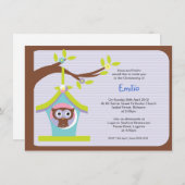 Owl Baptism Christening Invitations Kaart (Voorkant / Achterkant)