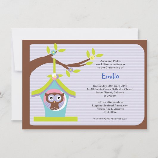 Owl Baptism Christening Invitations Kaart (Voorkant)