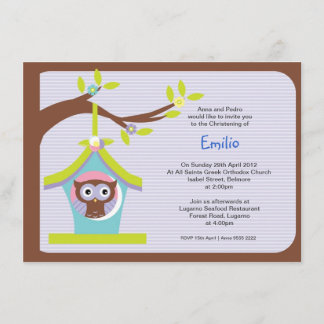Owl Baptism Christening Invitations Kaart