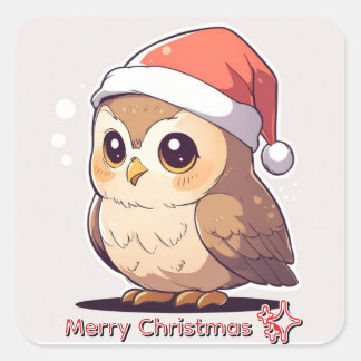 Owl Be Home voor Kerstmis" Grappige Kerstman Hoed Vierkante Sticker