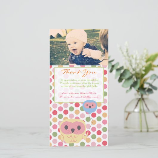 Owl Bedankt Opmerking Baby Girl Fototemplate (Staand voorkant)