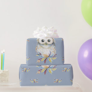 Owl beige en blauwe grijze achtergrond cadeaupapier