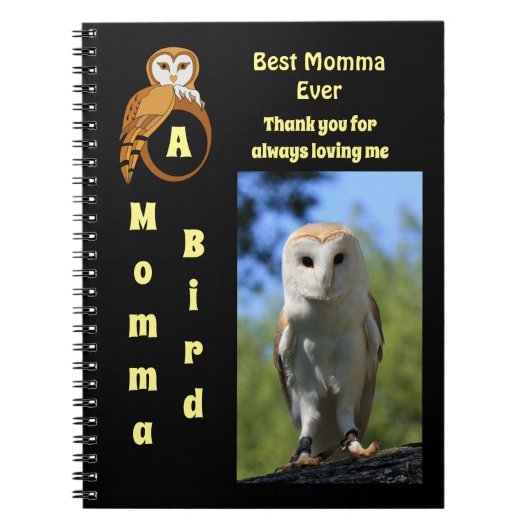 Owl Best Momma Ever Cartoon Foto Name Notitieboek (Voorkant)