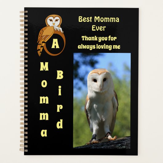 Owl Best Momma Ever Cartoon Foto Name Planner (Voorkant)