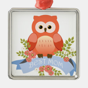 Owl beste mammabloem banner metalen ornament