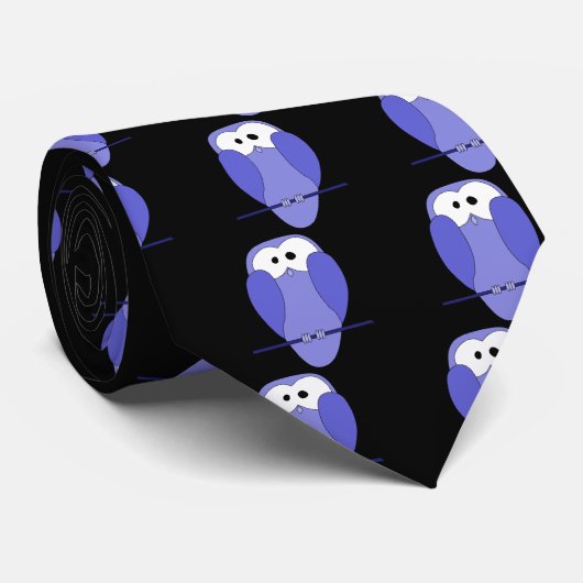Owl bij nacht. Blauw en zwart Stropdas (Opgerold)