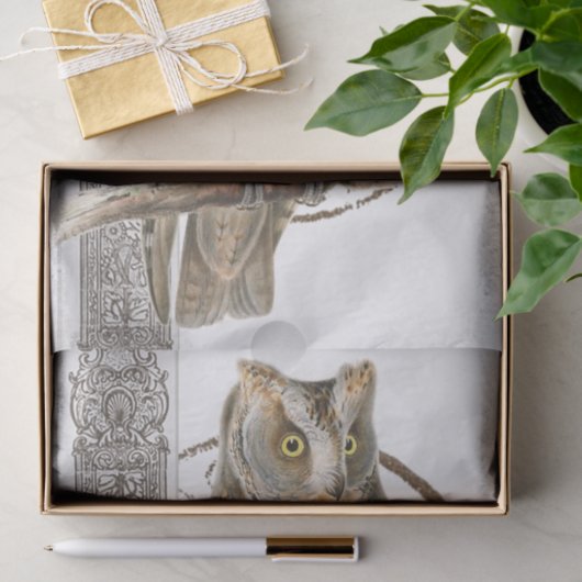 Owl Bird Brown ontkoppelingspunt Frans poststempe Tissuepapier (Geschenk)