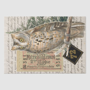 Owl Bird French Script Ephemera Decoupage Tissuepapier