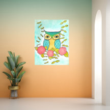 Owl Bird Garden Forest Waterverf Ink Art Print