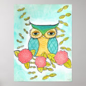 Owl Bird Garden Forest Waterverf Ink Art Print (Voorkant)