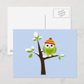 Owl Bird Green Snow Cute Cartoon Briefkaart (Voorkant / Achterkant)