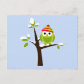 Owl Bird Green Snow Cute Cartoon Briefkaart (Voorkant)