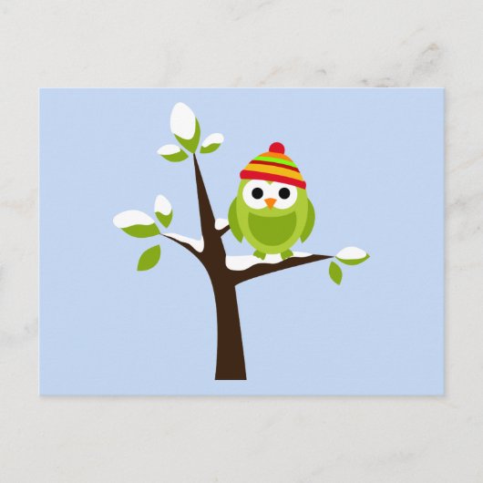 Owl Bird Green Snow Cute Cartoon Briefkaart (Voorkant)