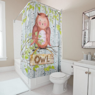Owl Bird Woodland Friends Waterverf illustratie Douchegordijn