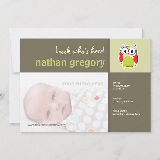 Owl Birth Announement Aankondiging (Voorkant)