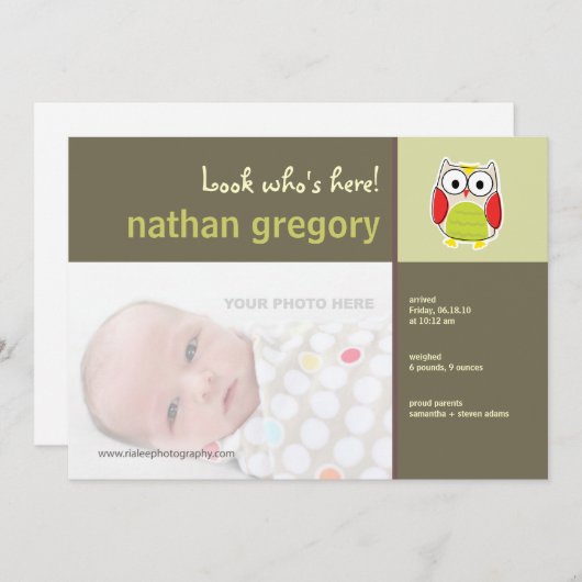 Owl Birth Announement Aankondiging (Voorkant / Achterkant)