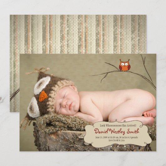 Owl Birth Announement Aankondiging (Voorkant / Achterkant)