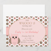 Owl Birthda Invitation Girl Birthday Party Kaart (Voorkant / Achterkant)