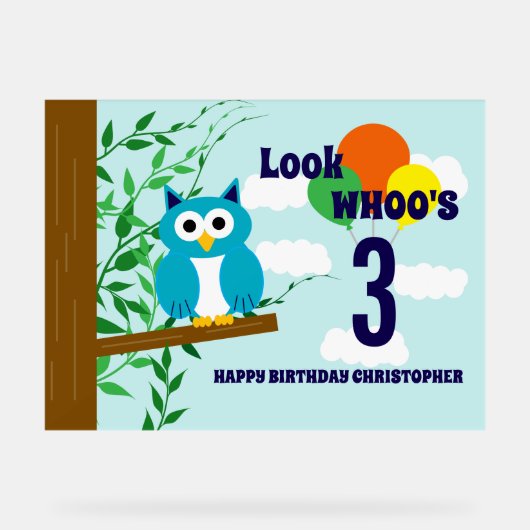Owl Birthday Acryl Bord (Voorkant)