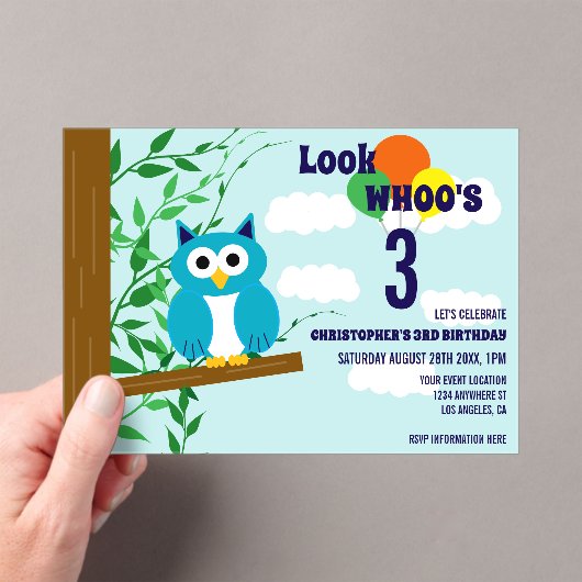 Owl Birthday Acryl Uitnodigingen (Insitu (Draagbaar))