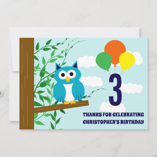 Owl Birthday Bedankkaart (Voorkant)
