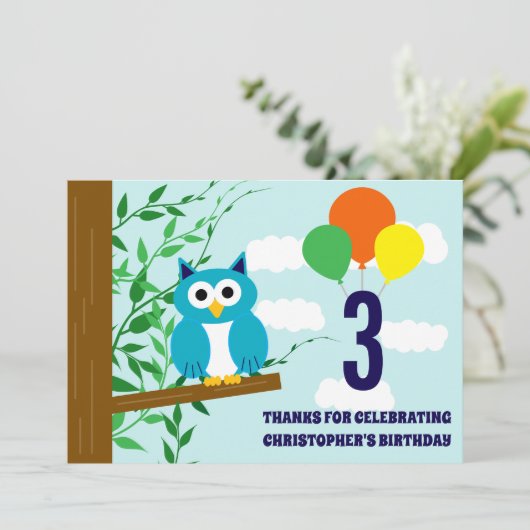 Owl Birthday Bedankkaart (Staand voorkant)