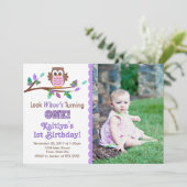 Owl Birthday Invitation 1st Birthday Party Kaart (Staand voorkant)