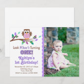 Owl Birthday Invitation 1st Birthday Party Kaart (Voorkant / Achterkant)