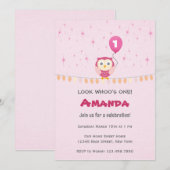 Owl Birthday Invitation for Girl (Roze) Kaart (Voorkant / Achterkant)
