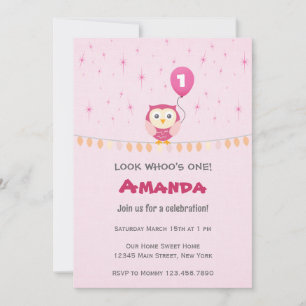 Owl Birthday Invitation for Girl (Roze) Kaart