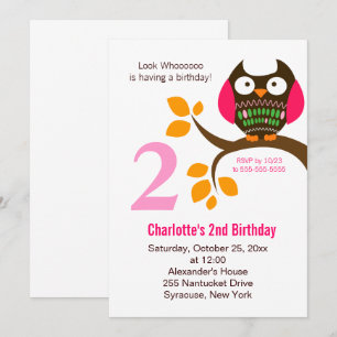 Owl Birthday Invitation for Girls Oranje/Roze Kaart