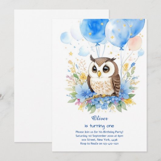 Owl Birthday Invitation Kaart (Voorkant / Achterkant)