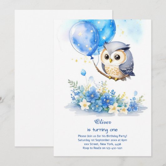 Owl Birthday Invitation Kaart (Voorkant / Achterkant)