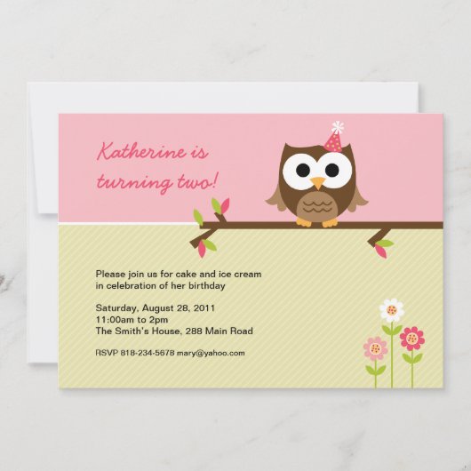 Owl Birthday Invitation Kaart (Voorkant)